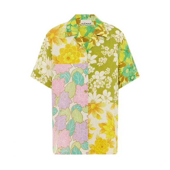 NWT Alemais Linen Patchwork Multicolor Floral Top - Picture 4 of 10